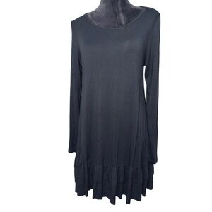 Easel Anthropologie Black Double Ruffle Tunic Tiered Long Sleeve  Size M #ET2088